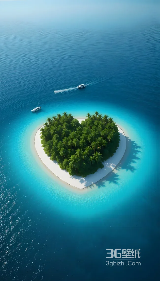 心形海岛椰林·唯美热带风情 治愈系海岛手机壁纸1