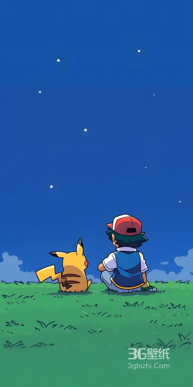 小智&皮卡丘·治愈系宝可梦动漫星空草地壁纸1
