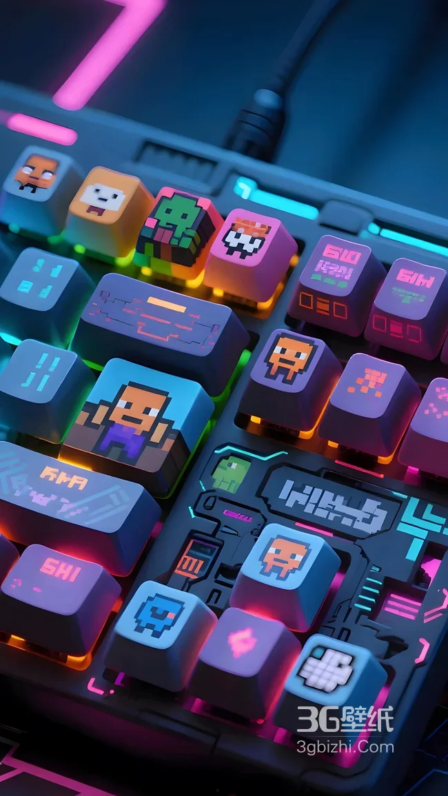 赛博朋克机械键盘·像素游戏角色键帽 电竞霓虹手机壁纸1