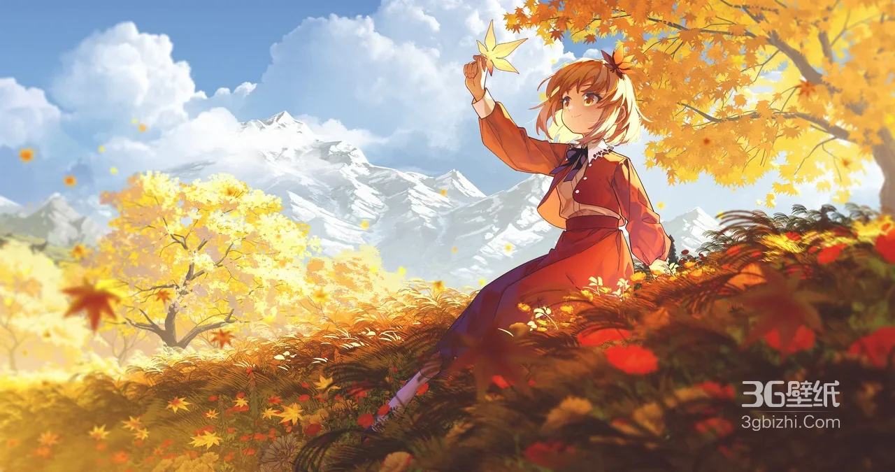 秋静叶·枫叶轻扬 东方Project唯美二次元秋日山林宽屏车机壁纸1