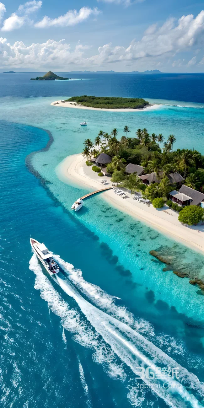 热带海岛白沙滩游艇·唯美写实·度假风手机壁纸1