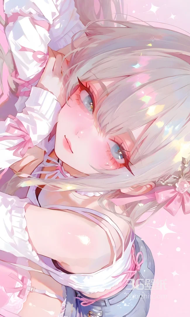 二次元梦幻少女·粉系蝴蝶结泪眼 粉色光斑手机壁纸1