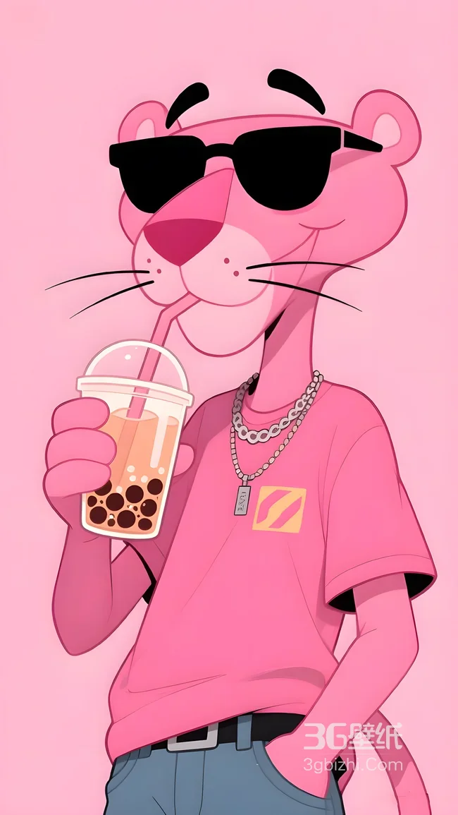 粉红豹·潮酷喝奶茶 卡通动画风手机壁纸（卡通潮酷壁纸）1
