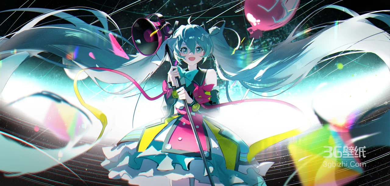 初音未来·炫彩二次元舞台风 虚拟歌姬电脑宽屏壁纸1