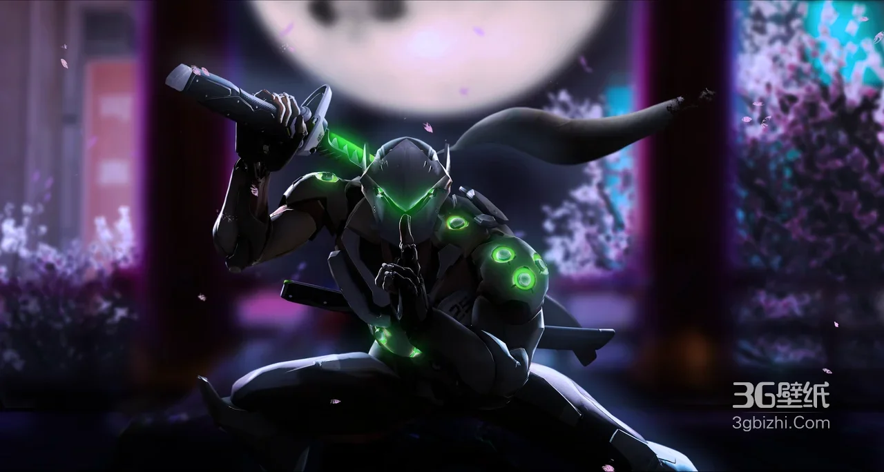 源氏·机甲忍者绿光拔刀 守望先锋赛博风游戏角色壁纸1