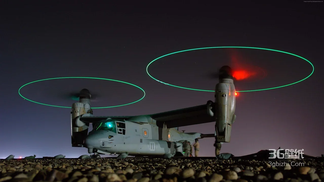V-22鱼鹰倾转旋翼机·写实夜景光效 军事装备桌面背景1