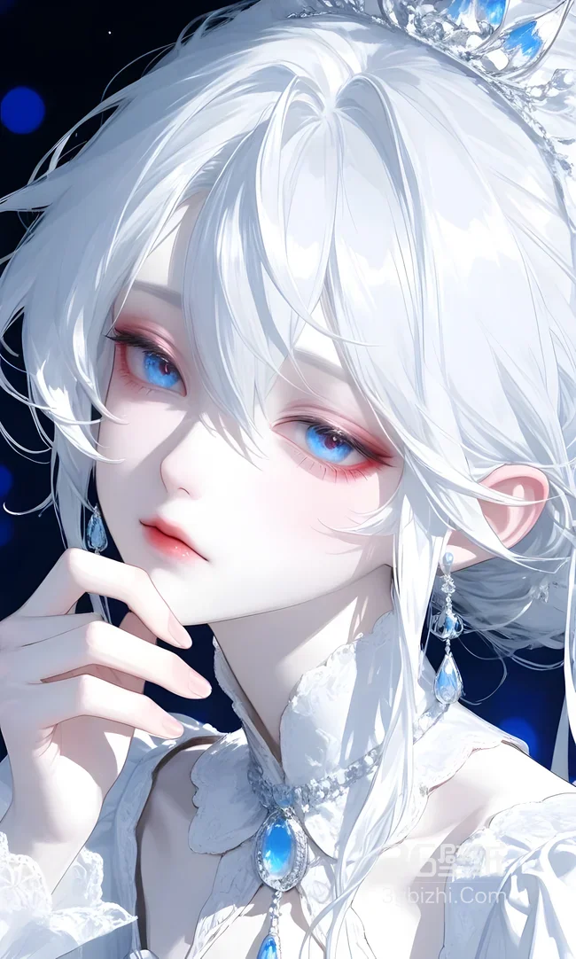 白发冰晶少女·二次元唯美插画手机壁纸1