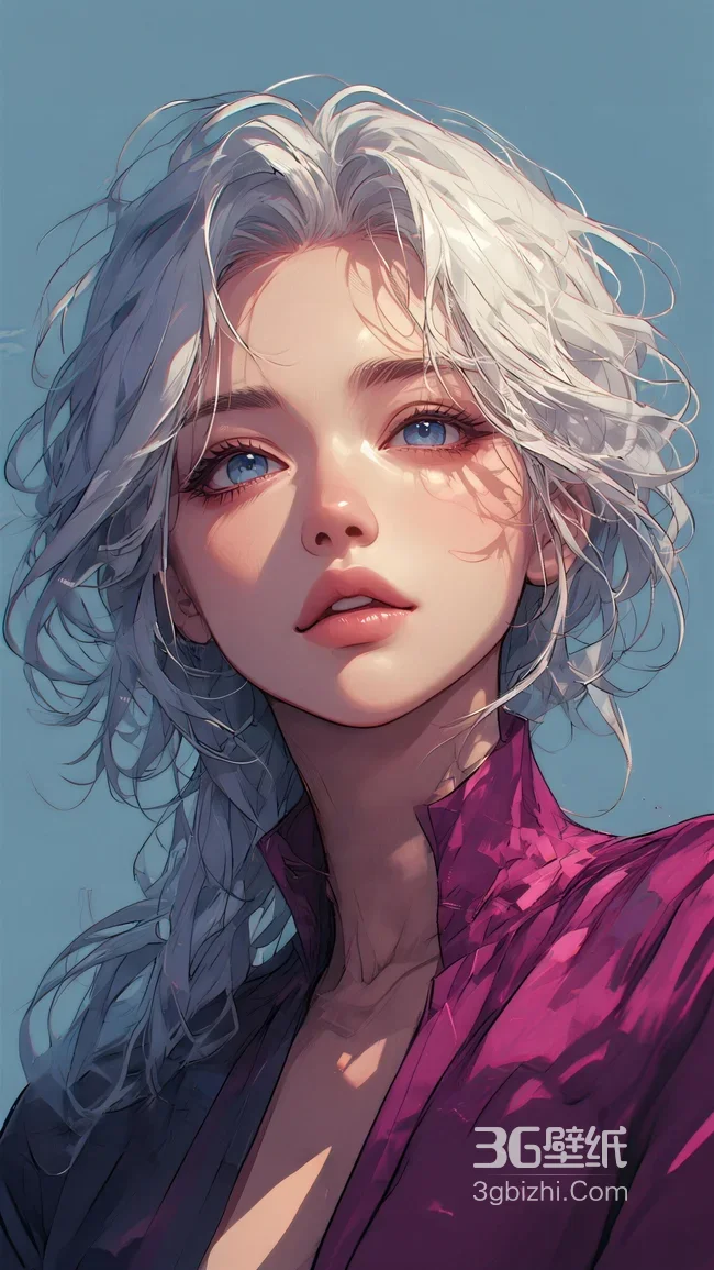 银发卷发少女·二次元唯美风 超现实质感手机壁纸1