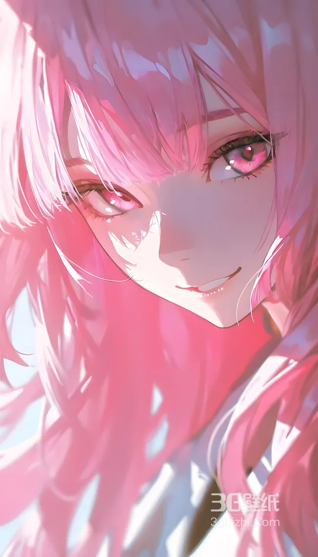 粉发猫耳少女·唯美光影风 热门粉色系手机壁纸1