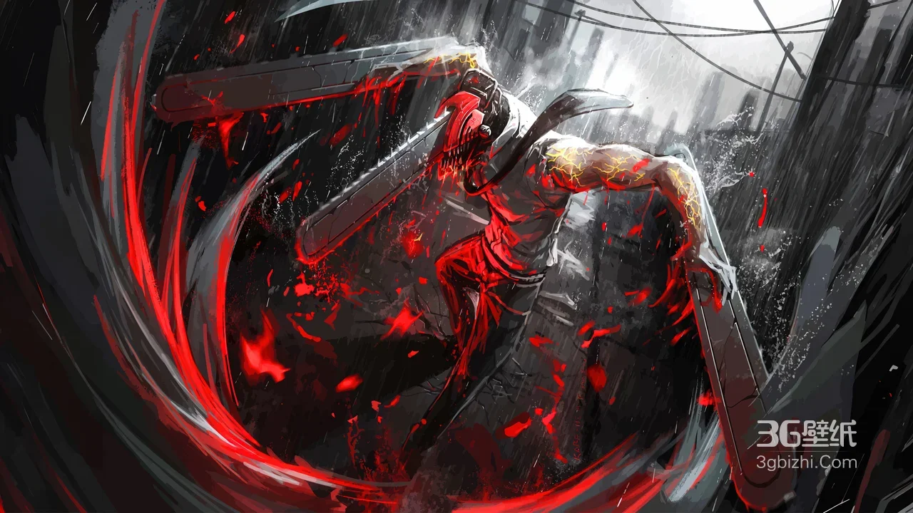 电次·电锯形态血刃挥舞 暗黑《电锯人》动漫壁纸1