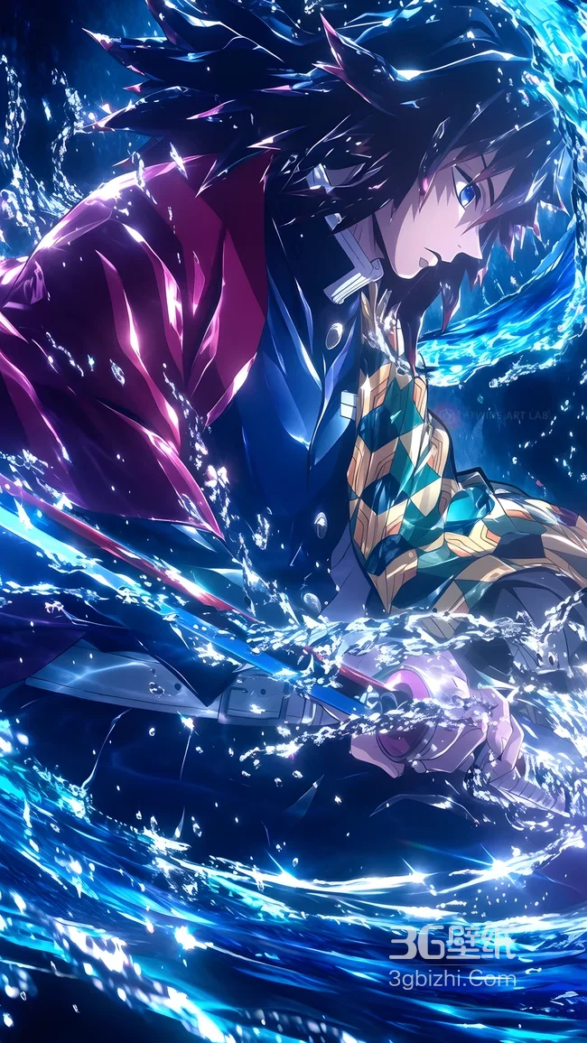 富冈义勇·水之呼吸爆发 二次元炫酷鬼灭之刃动漫壁纸（高热度：动漫人物战斗壁纸）1