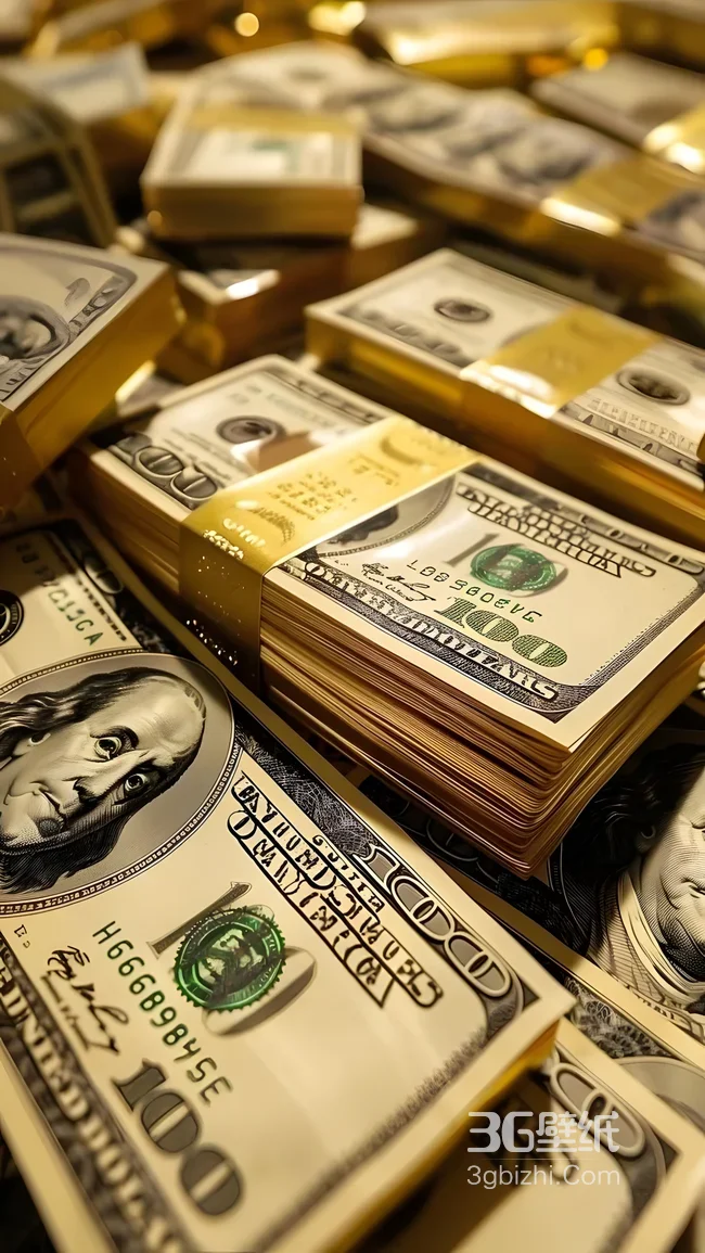 美元现金堆叠·奢华写实风 财富视觉冲击手机壁纸1