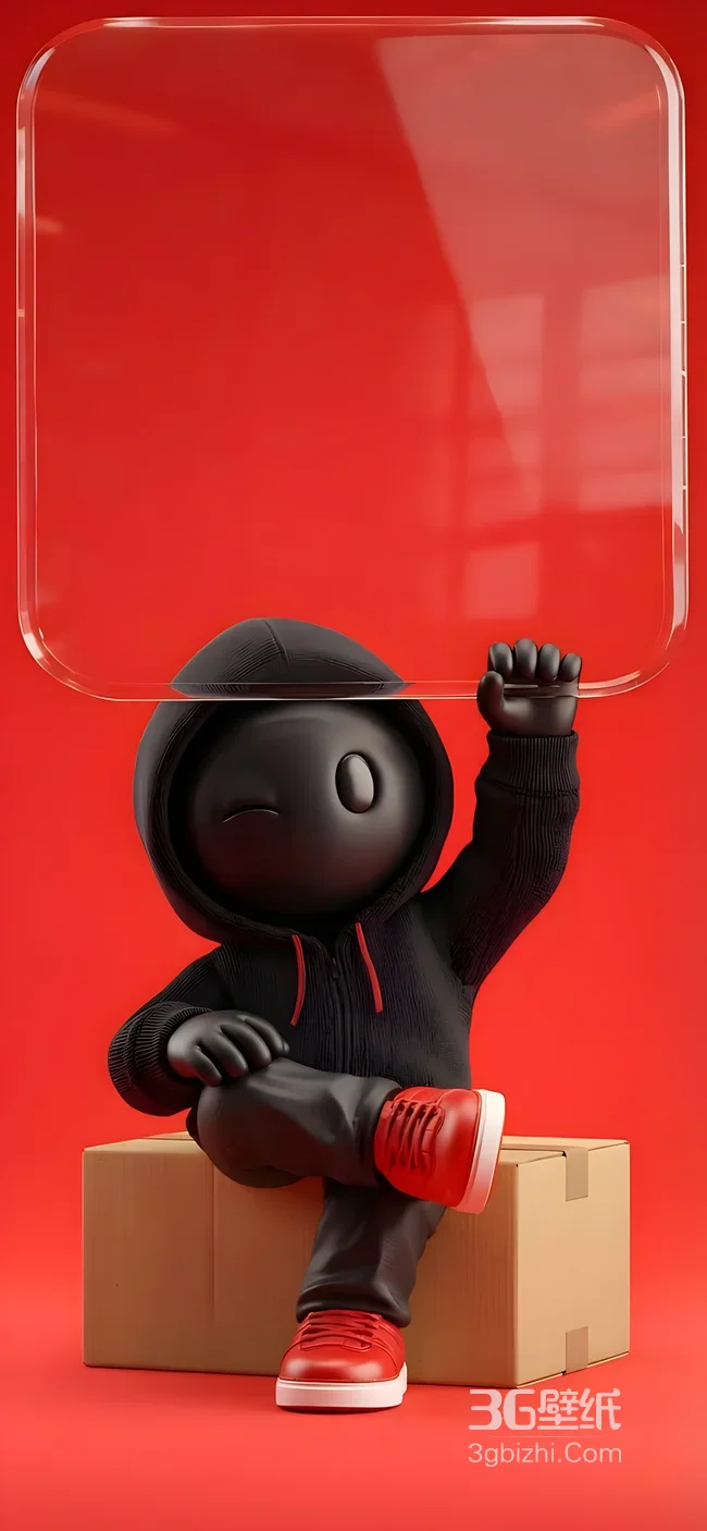 暗黑连帽卡通人偶·眨眼红鞋举板 潮流个性手机壁纸1