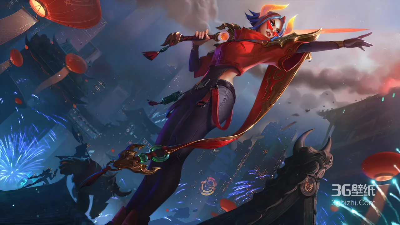 薇恩·牛年限定红装 国风赛博都市 英雄联盟宽屏游戏壁纸1