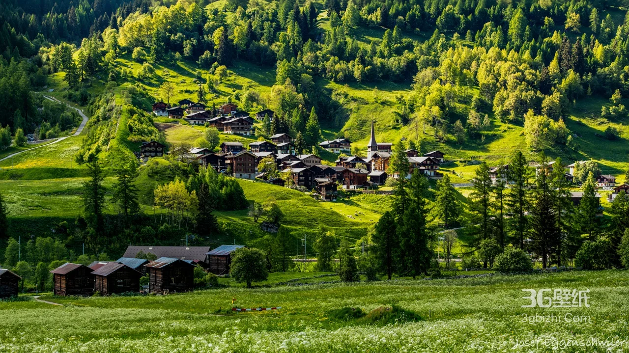 阿尔卑斯山间小镇·唯美田园风 治愈系自然风景电脑壁纸1