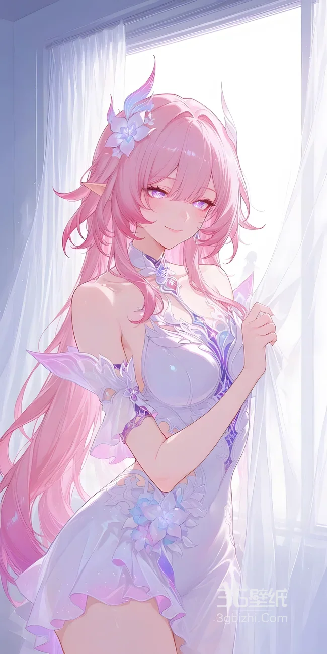 爱莉希雅·精灵耳粉发 唯美二次元 梦幻窗边少女 热门竖屏壁纸1