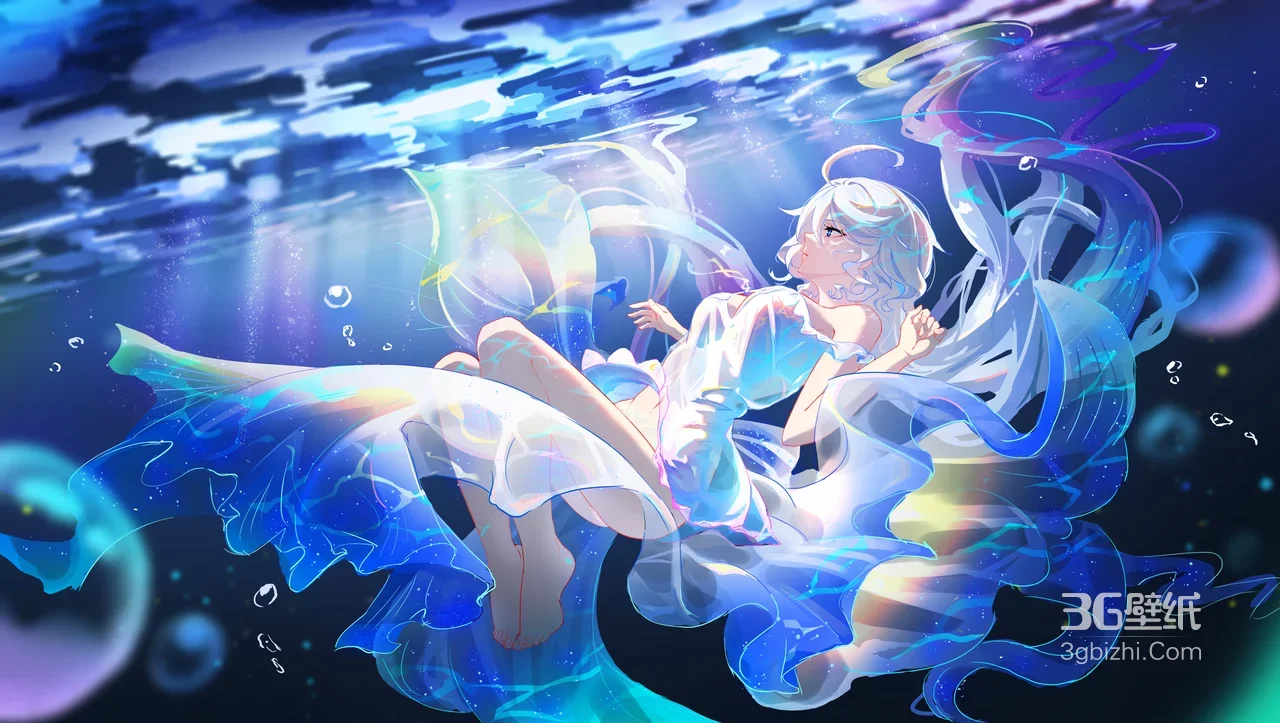 白发少女·流光裙摆 唯美二次元梦幻水下超美电脑桌面1