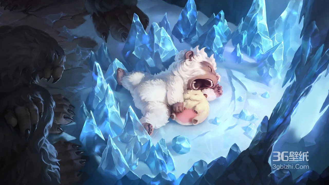 英雄联盟·雪原双子幼崽·冰雪晶簇治愈风 宽屏电脑壁纸1