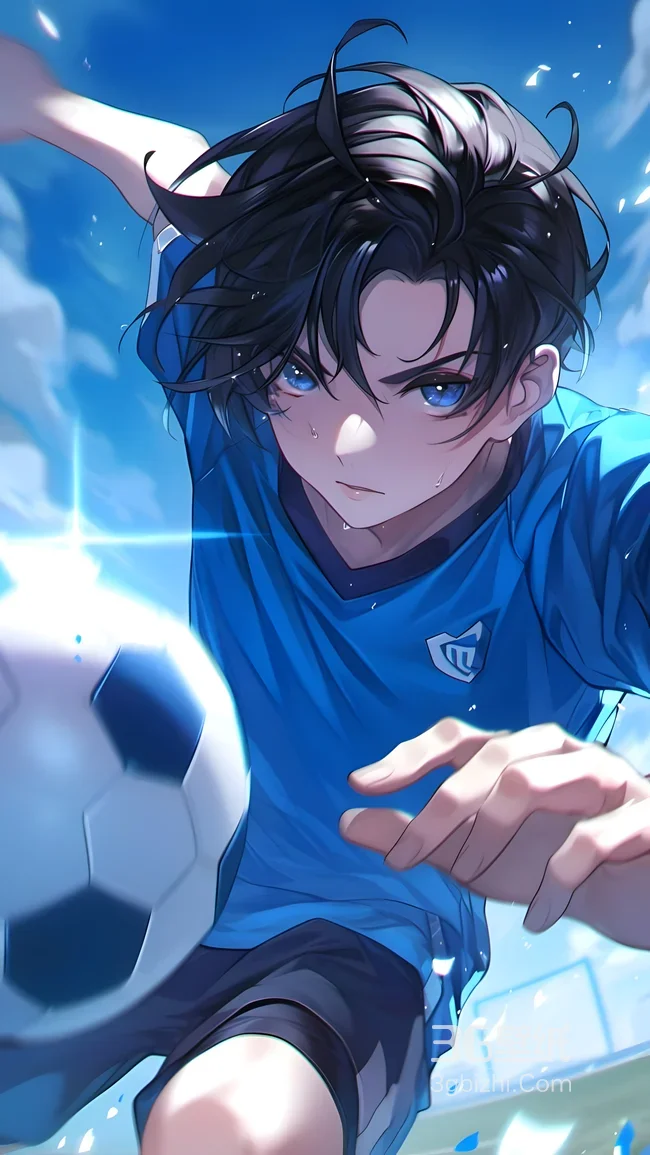 二次元动漫足球少年·蓝眸黑发·热血运动 手机壁纸1