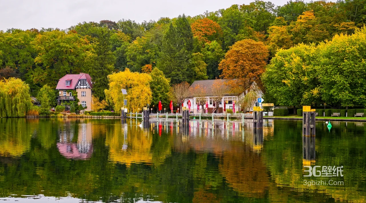 湖畔秋景·唯美写实 德国乡村湖岸治愈系电脑壁纸1