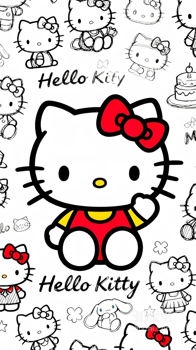 Hello Kitty·经典红蝴蝶结 卡通可爱风手机壁纸高人气1