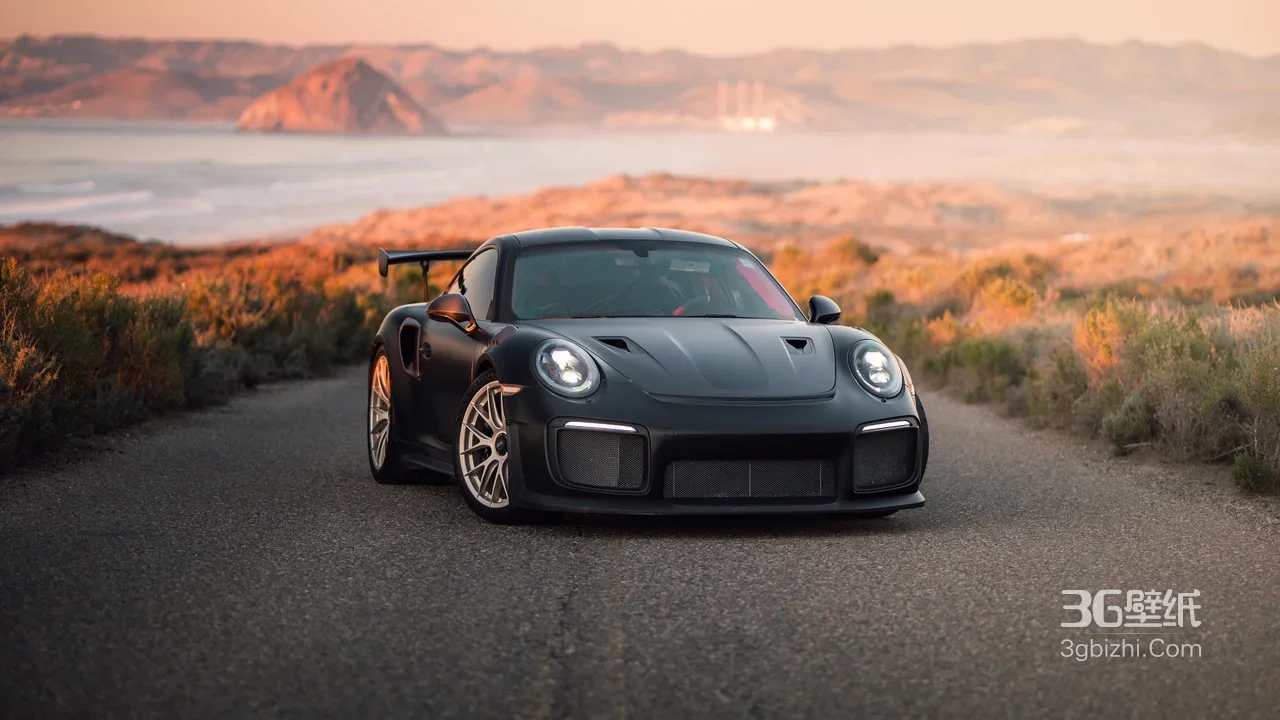 保时捷跑车·海岸日落写实风 超跑壁纸高人气款1