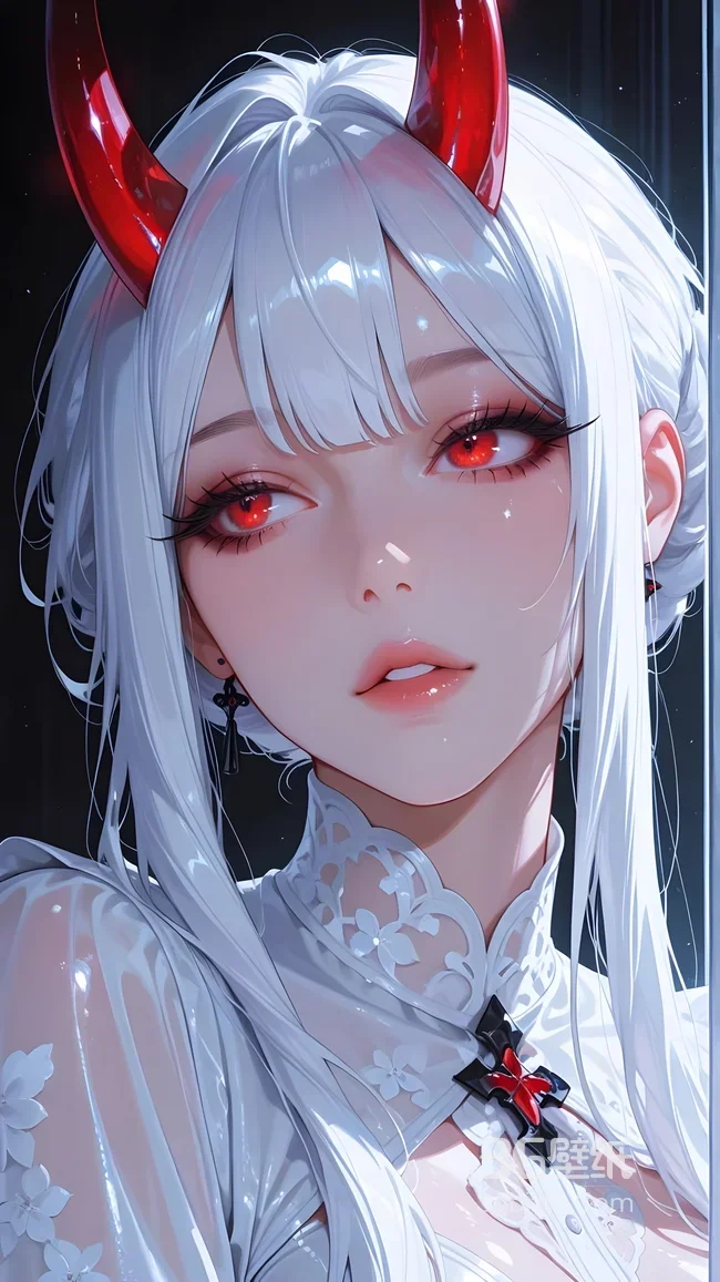 白发红角红眼少女·二次元精致风 唯美超写实动漫壁纸1