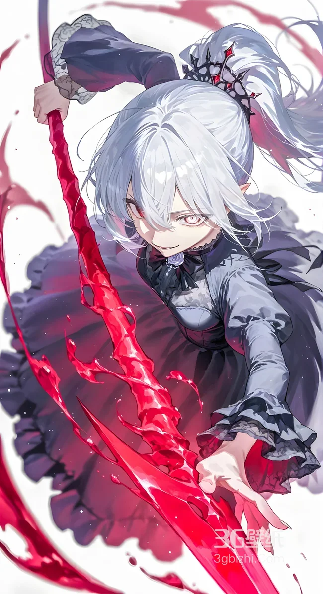 银发红眼少女·暗黑哥特风·血色长剑动漫壁纸推荐1