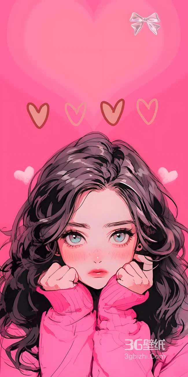 卷发女孩·二次元插画风 高甜少女心手机壁纸1