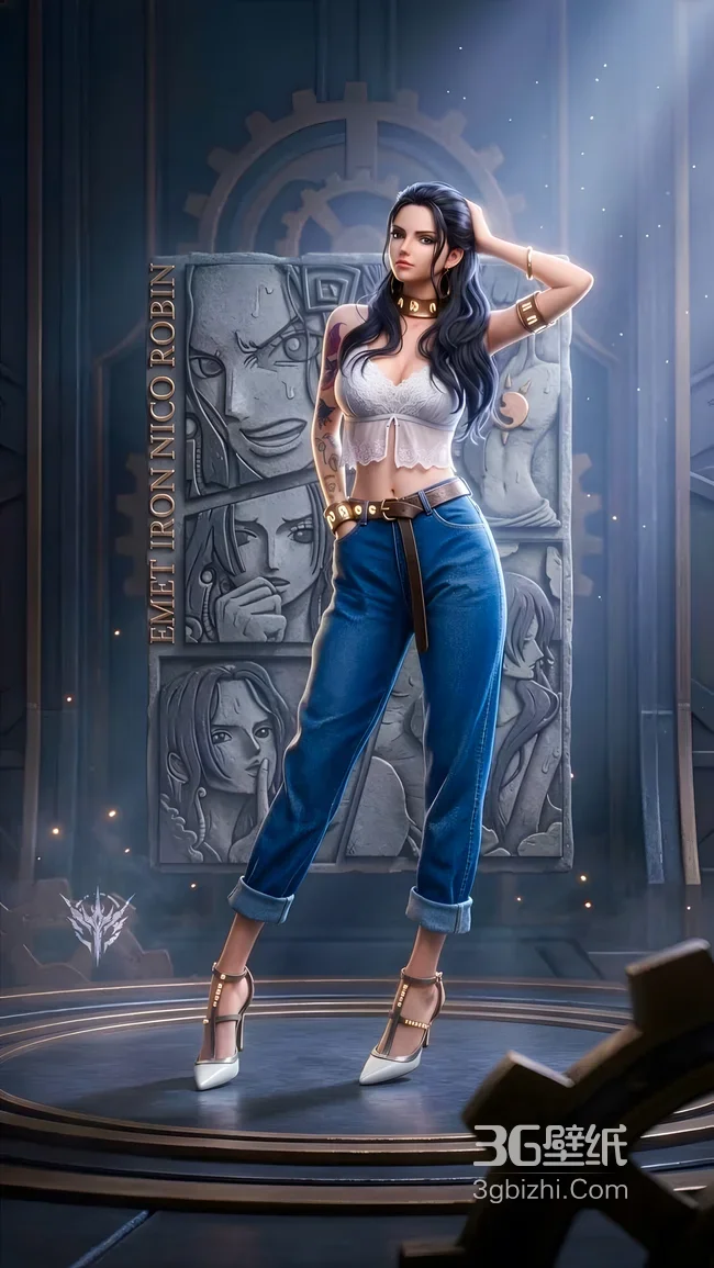 妮可·罗宾·写实风 海贼王浮雕背景手机壁纸1