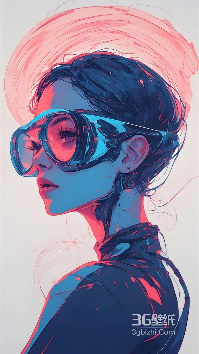 赛博朋克原创插画人物·护目镜红蓝撞色 赛博朋克手机壁纸1