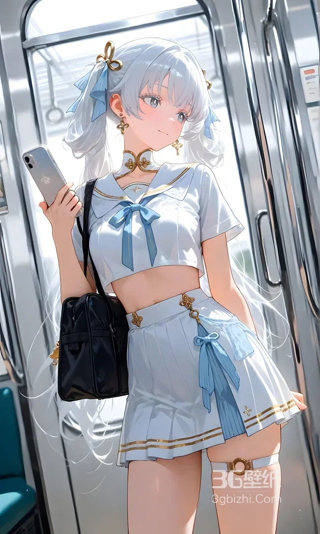 白发双马尾水手服少女·二次元清新车厢通勤 二次元少女壁纸1