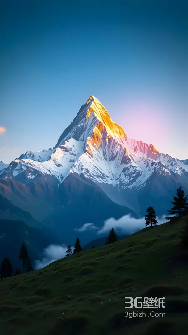 日照金山·雪山草甸唯美风景 超高清自然山水手机壁纸1
