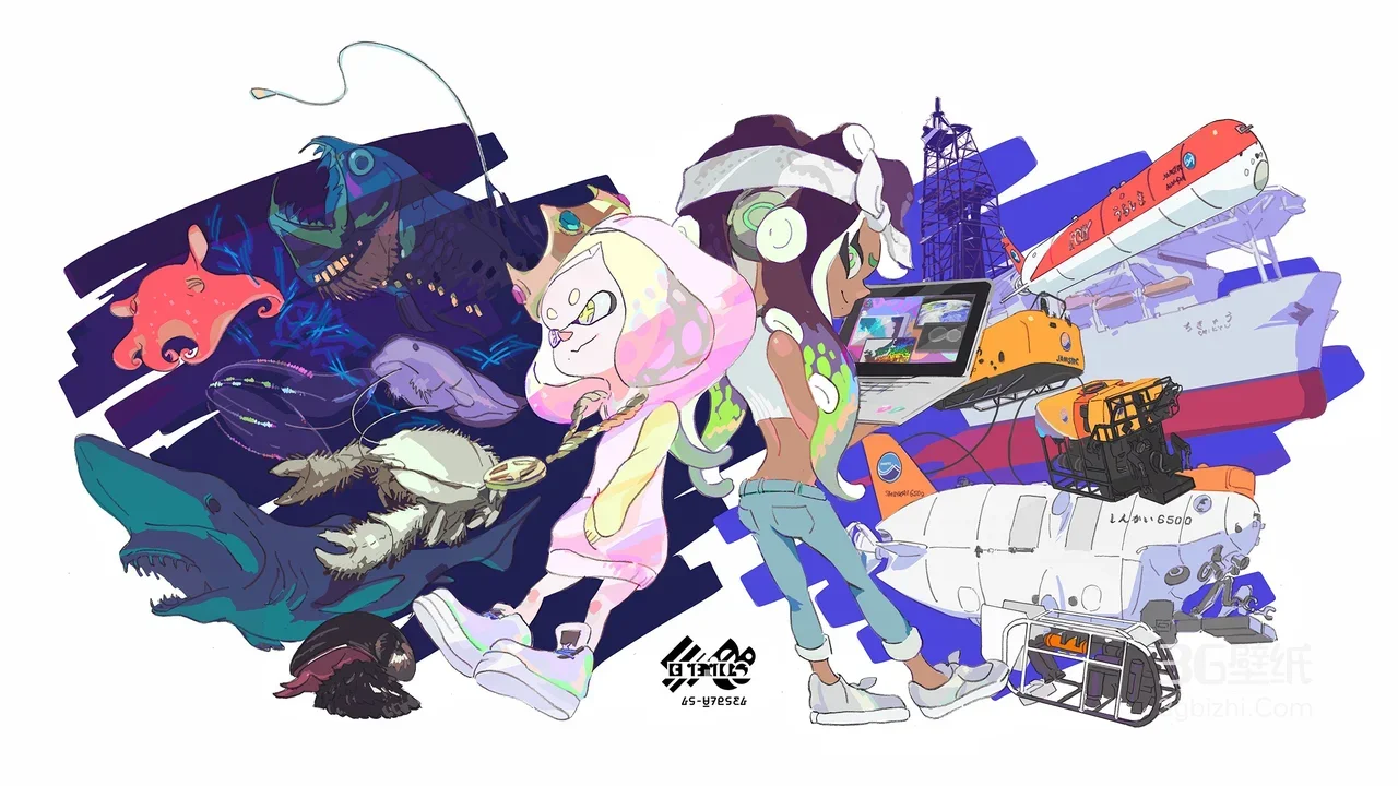 珍珠&Marina 深海探索 日系二次元 潜水设备环绕 宽屏电脑壁纸1