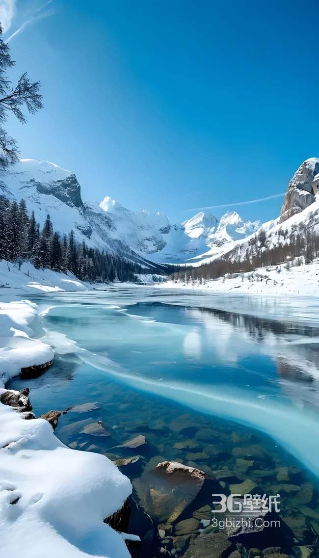 唯美雪山冰湖雪景·纯净冬日自然风光手机壁纸（冬日雪山冰湖壁纸）1