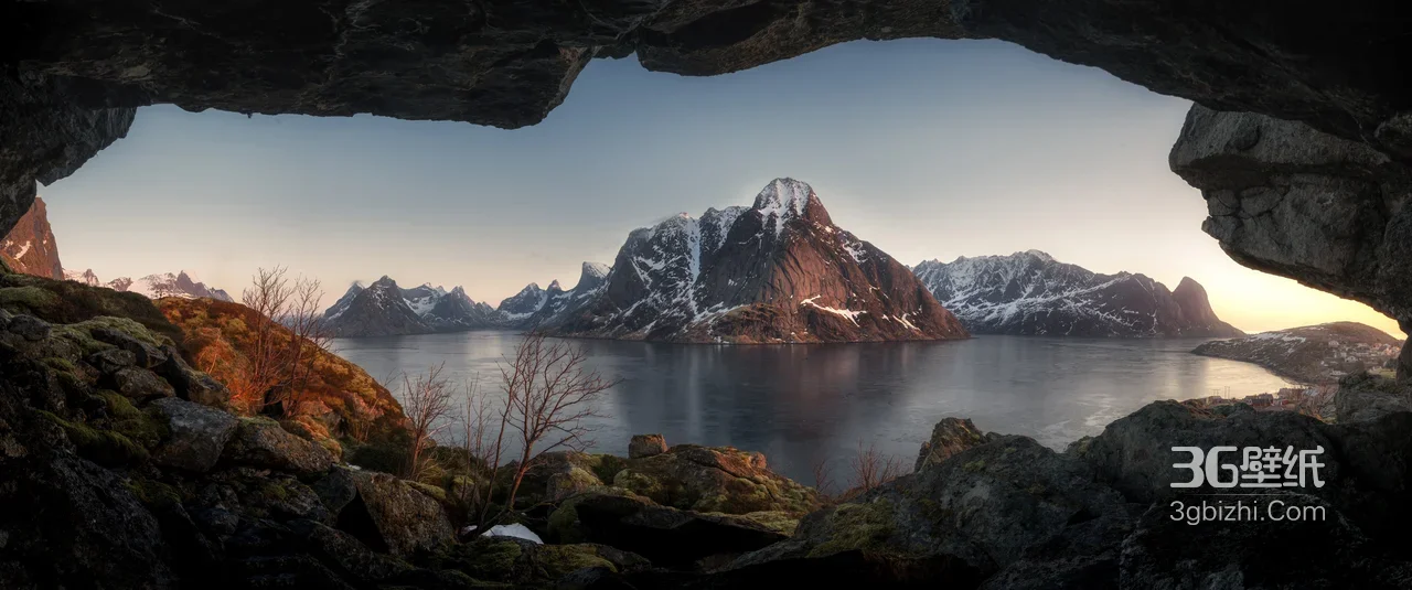 罗弗敦群岛峡湾雪山湖泊·洞穴框景写实唯美 宽屏电脑壁纸1
