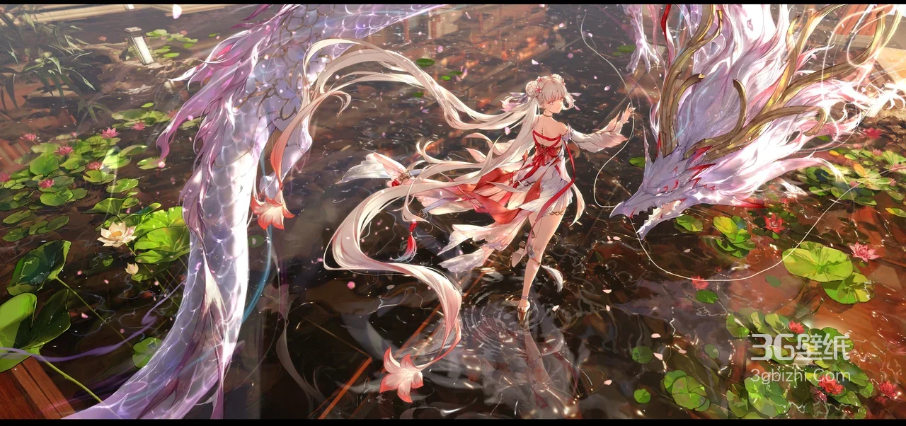 古风少女·神龙相伴 国风唯美二次元游戏场景宽屏电脑壁纸1