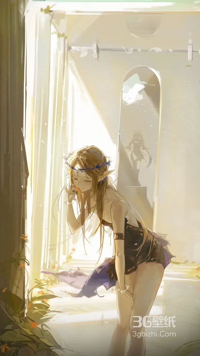 精灵少女·精灵耳短裙 唯美二次元风 梦幻暖光 手机壁纸1