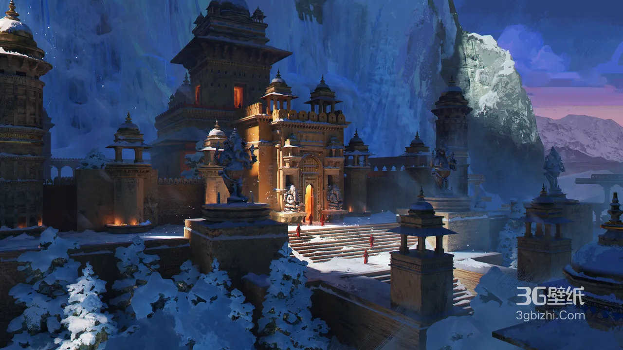 冰雪印度风古神庙建筑群·奇幻国风游戏场景 电脑壁纸1
