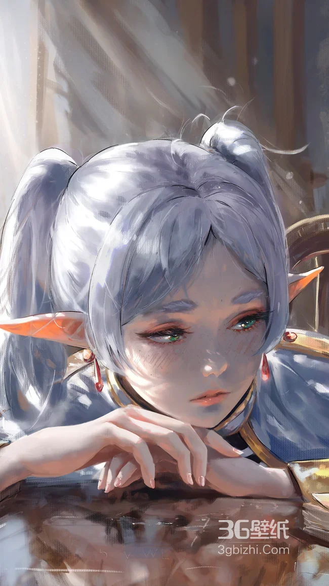 精灵少女·双马尾银发 写实唯美风原创插画 竖屏壁纸1