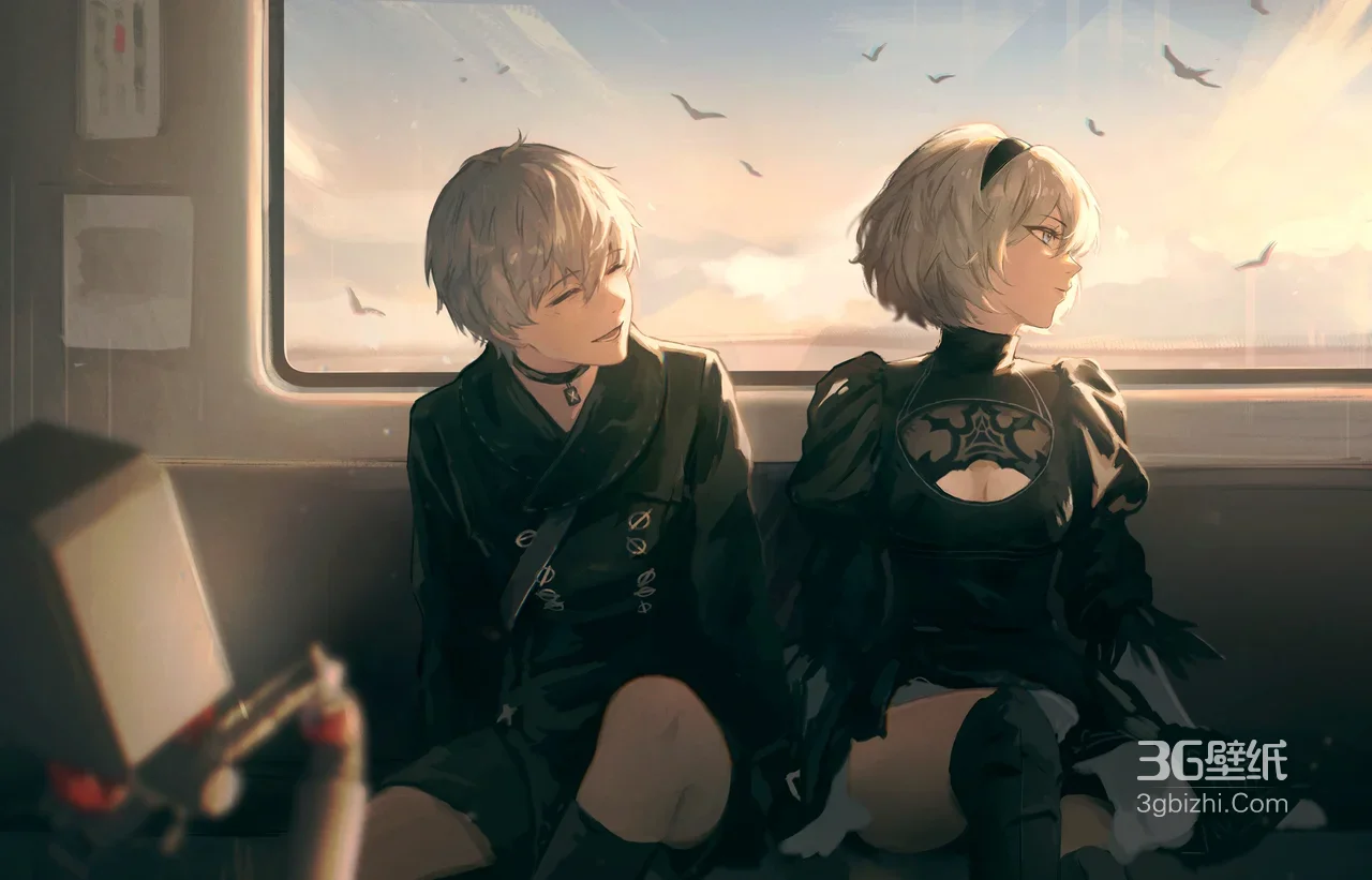9S·2B 列车黄昏 唯美治愈风 尼尔机械纪元电脑壁纸1