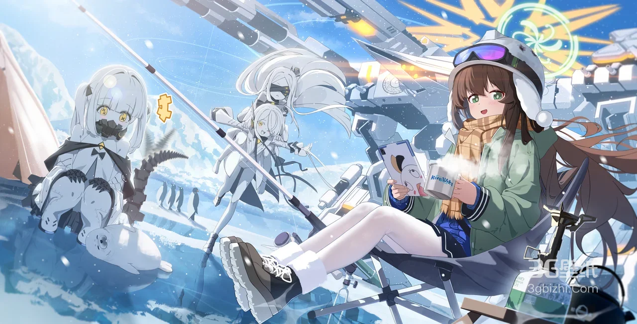 二次元游戏雪地日常·暖饮少女&机械少女互动 宽屏车机壁纸1
