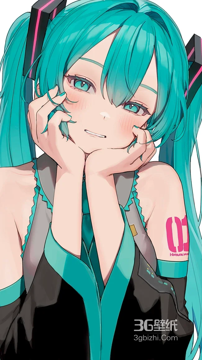 初音未来·双马尾笑颜 二次元日系虚拟歌姬手机壁纸1