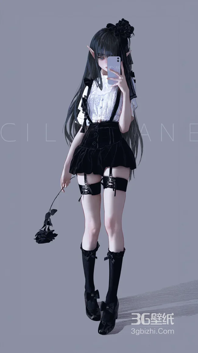 暗黑哥特风精灵耳少女·原创插画 小众个性手机壁纸1