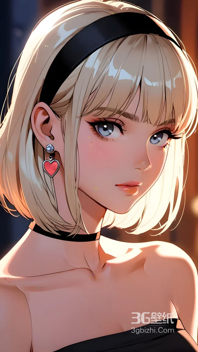 二次元美少女·金发心形耳环·精致插画 高人气手机壁纸1