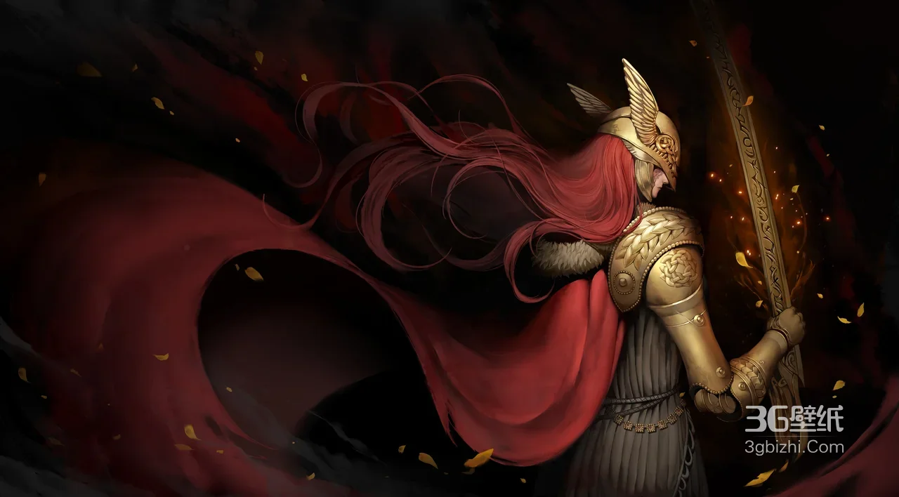 玛莲妮亚·金甲红披风 暗黑奇幻游戏风 超宽屏壁纸精选1