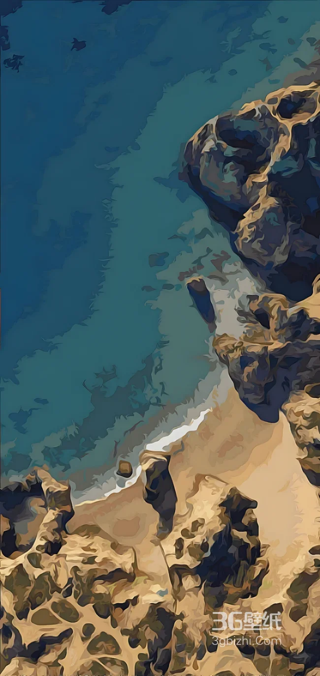 海岸岩石沙滩·艺术写意风 小众治愈系手机壁纸1