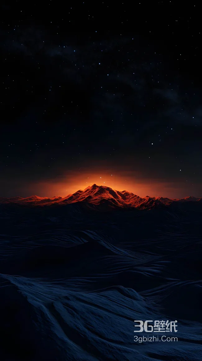星空火山·暗黑唯美风 橙红霞光山峦 高质感夜景壁纸1