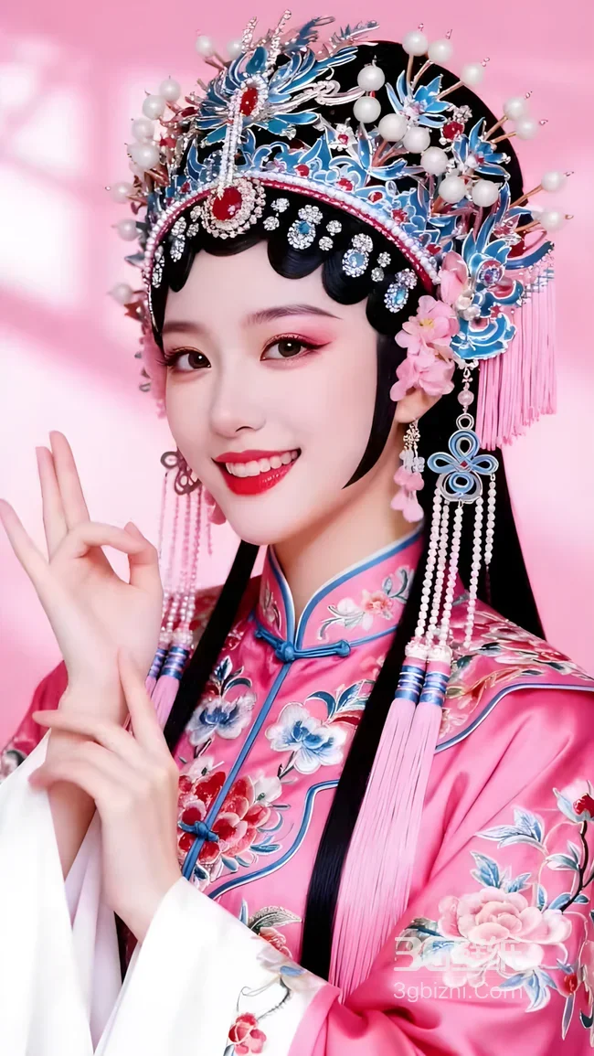 国风戏曲花旦·粉衣珠翠造型 古风戏曲手机壁纸1
