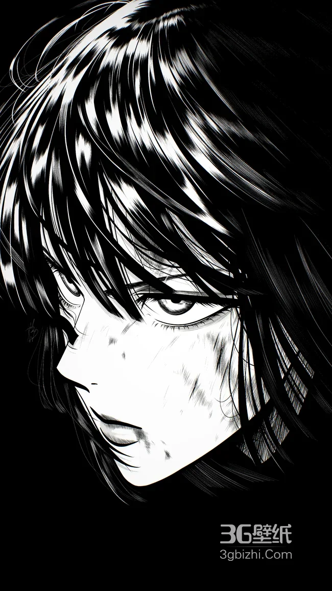 动漫人物·伤痕坚毅 暗黑黑白漫画风 高热度手机壁纸1